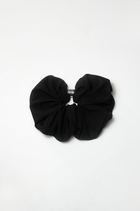 Oversized Silver Bead Scrunchie - Black