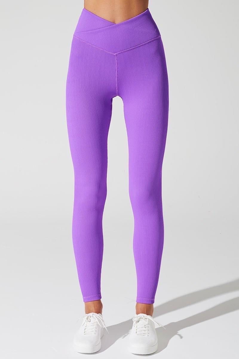 V-ribbed Deep lilac purple leggings for women, a stylish and comfortable choice for any occasion.
