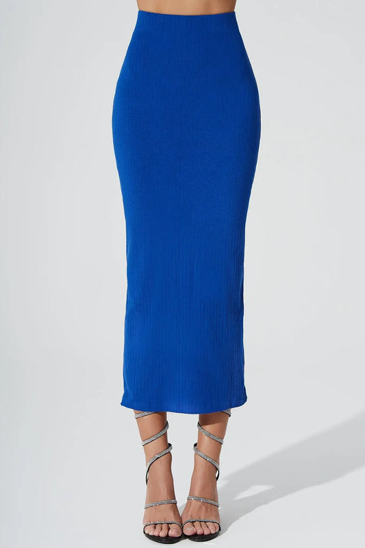 Calista Knitted Slit Skirt - Egyptian Blue - Olaben