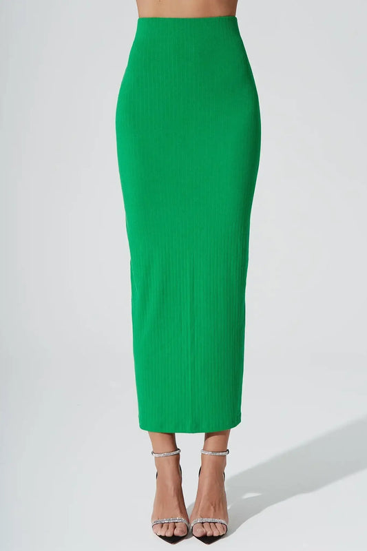 Calista Knitted Slit Skirt - Fern Green - Olaben