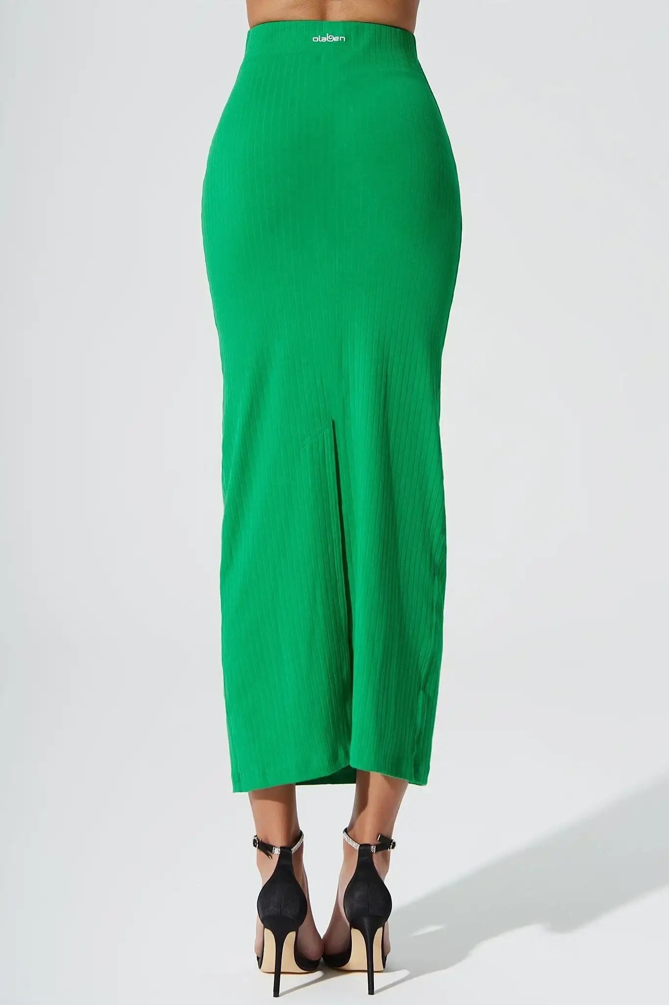 Calista Knitted Slit Skirt - Fern Green | Olaben Calista Knitted Slit Skirt - Fern Green | Olaben