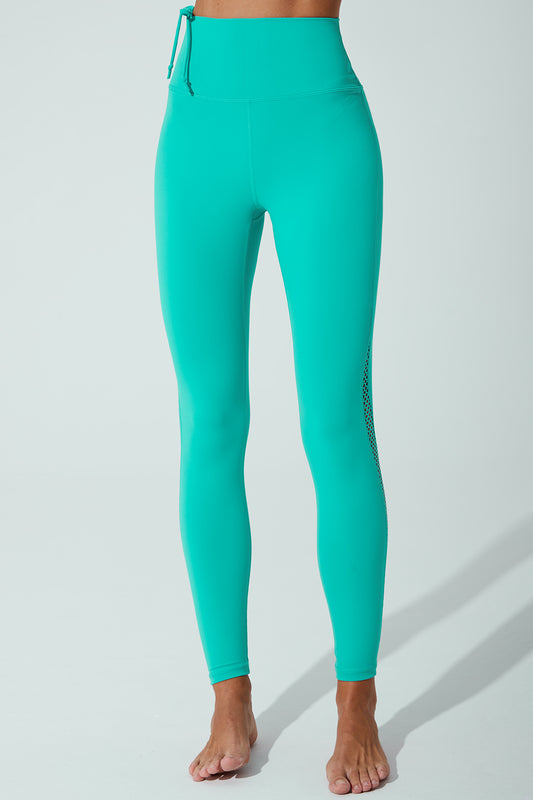 Java green Clarita mesh leggings for women, stylish and comfortable workout attire.