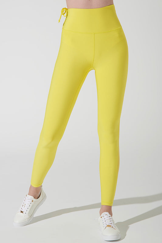 Vibrant wild rice yellow women's leggings with a stylish mesh design - OW-0100-WLG-YL.