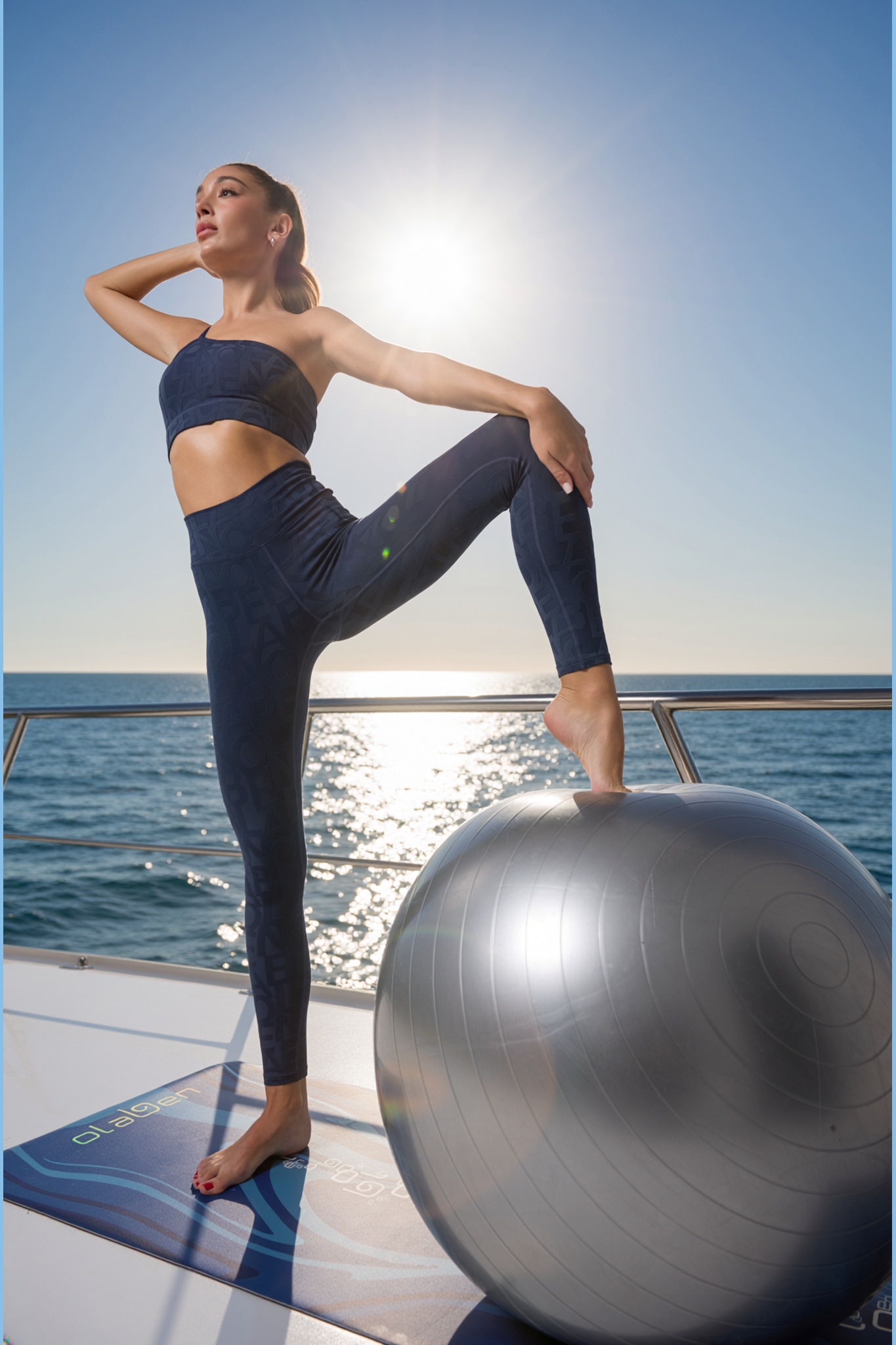 Olaben Deese Fleur 3D legging in deep navy, embossed sculpting fabric
