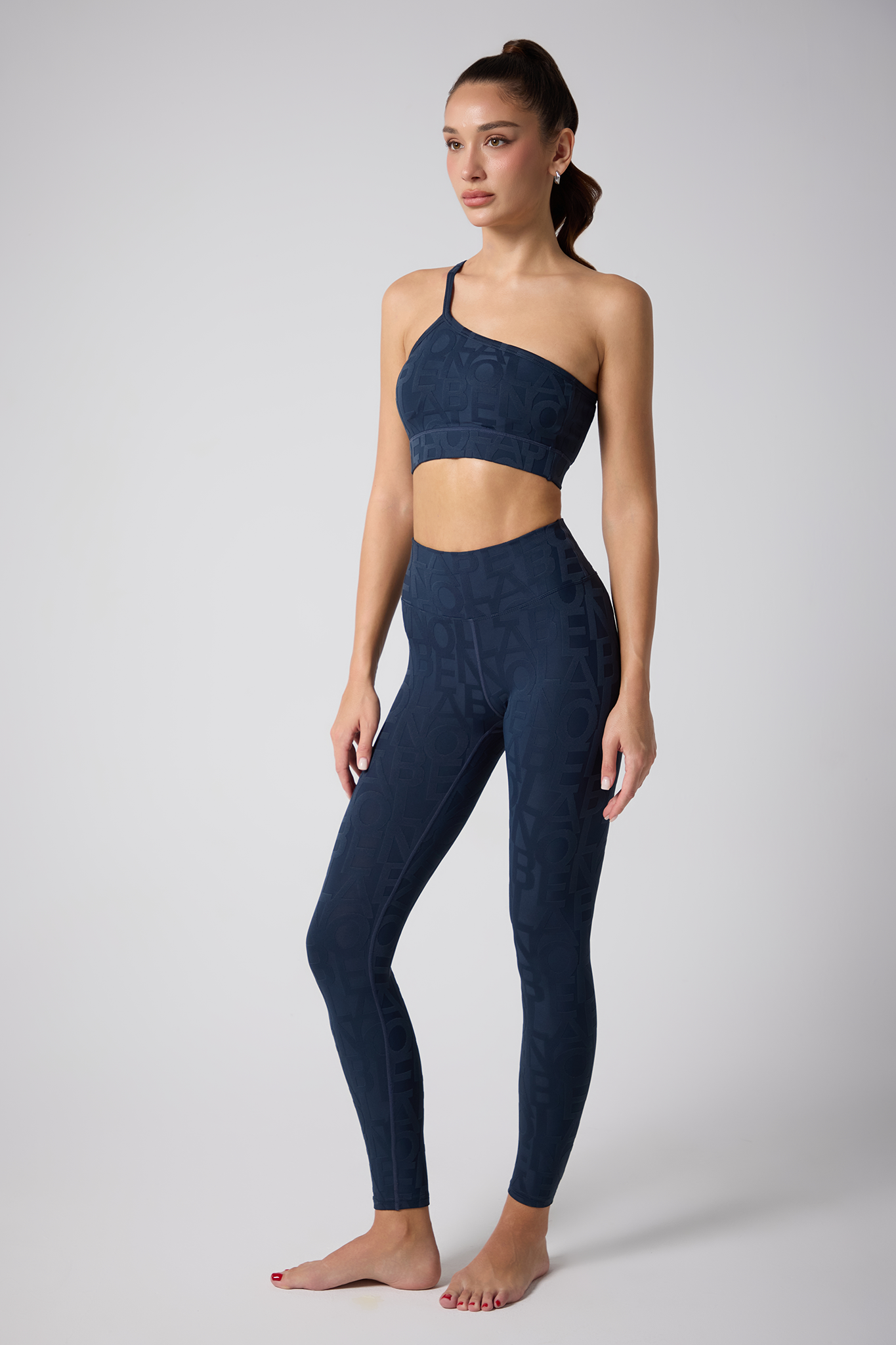 Olaben Serein 3D single-strap shoulder bra in deep navy, embossed sculpting fabric