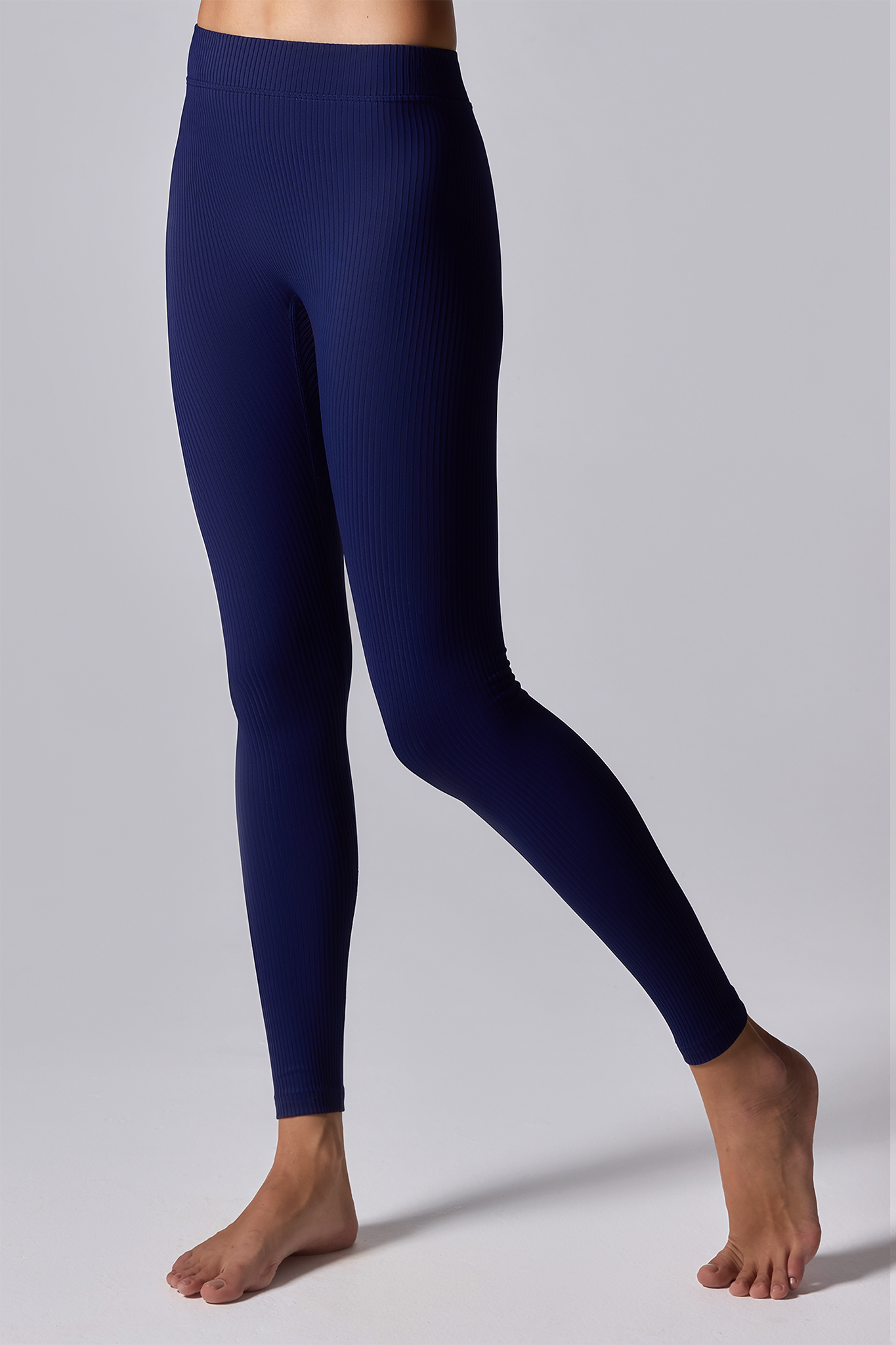 Olaben Core High Waist Ribbed Leggings in Navy, Ribbed fabric