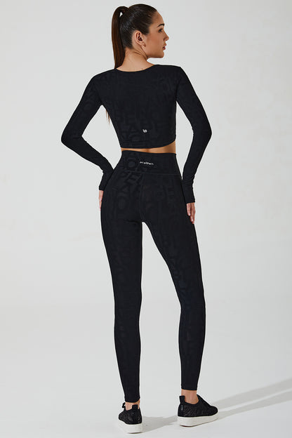 Stylish carbon black 3D leggings for women - Deese Fleur Legging - OW-0073-WLG-BK.