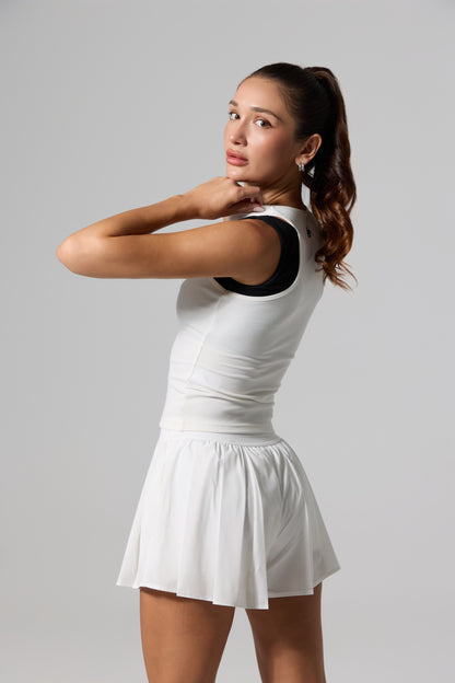 Double Layer Racer Tank - White Mix Black