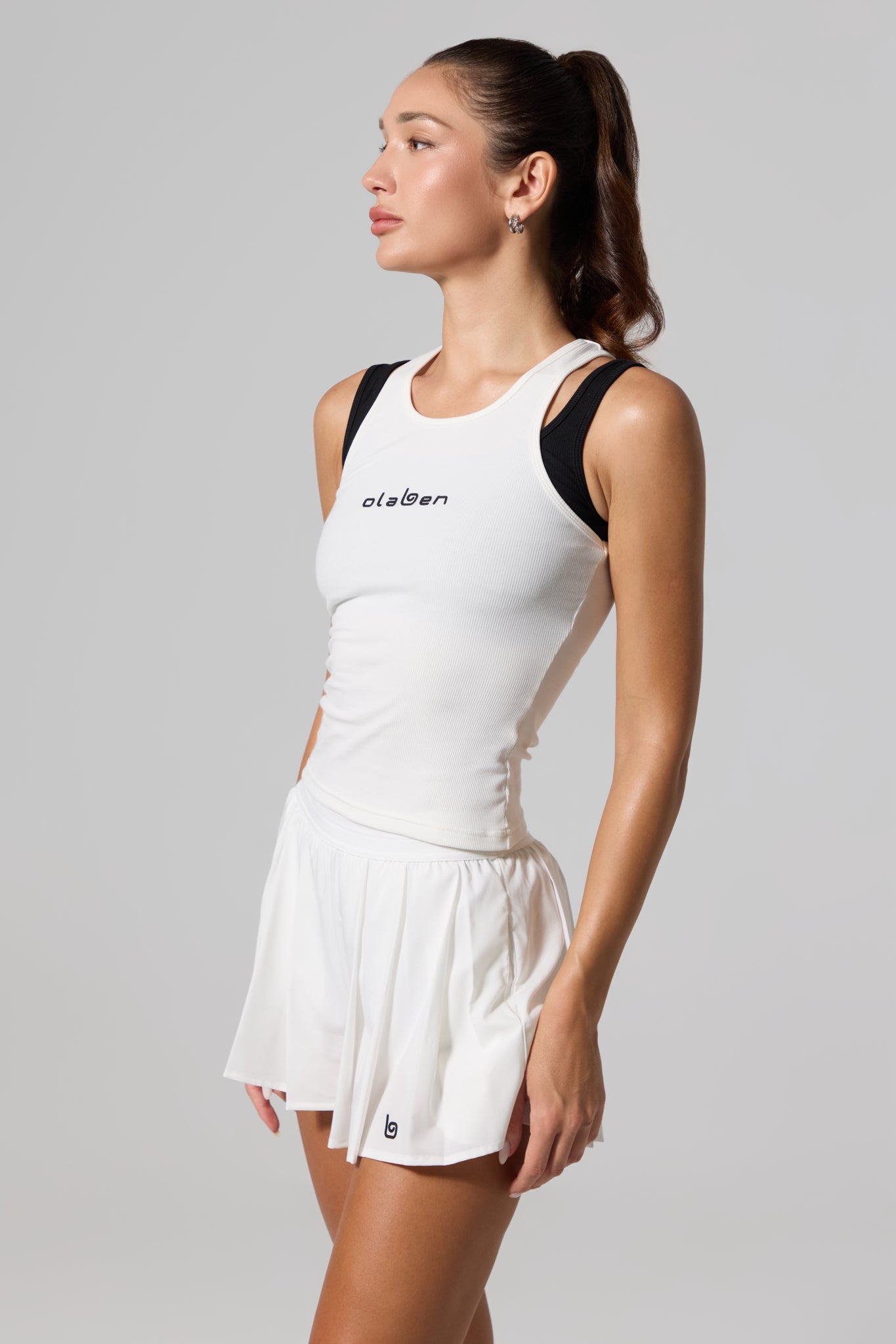 Double Layer Racer Tank - White Mix Black