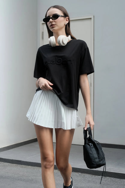 Embossed Logo T Shirt - Black - Olaben - Womens Short Sleeve