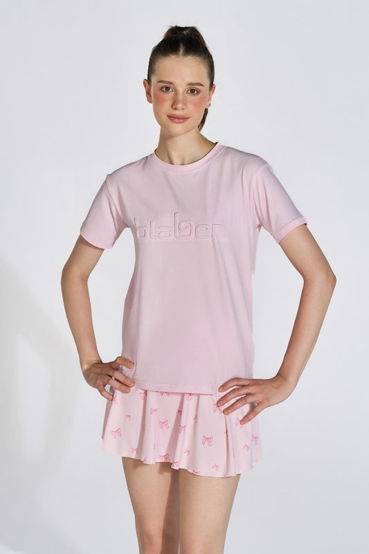Embossed Logo T Shirt - Pink - Olaben - Womens Short Sleeve