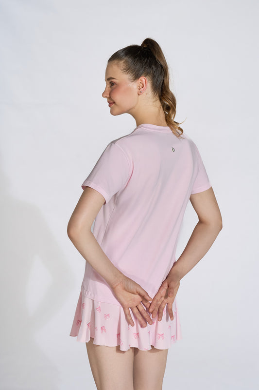 Embossed Logo T Shirt - Pink - Olaben - Womens Short Sleeve
