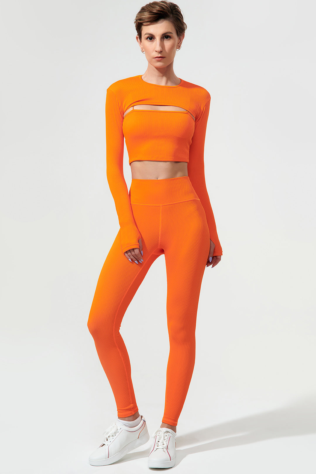 Tangerine Womens TOP SZ Large Activewear Long Sleeve Scrunch Lightweight  orange