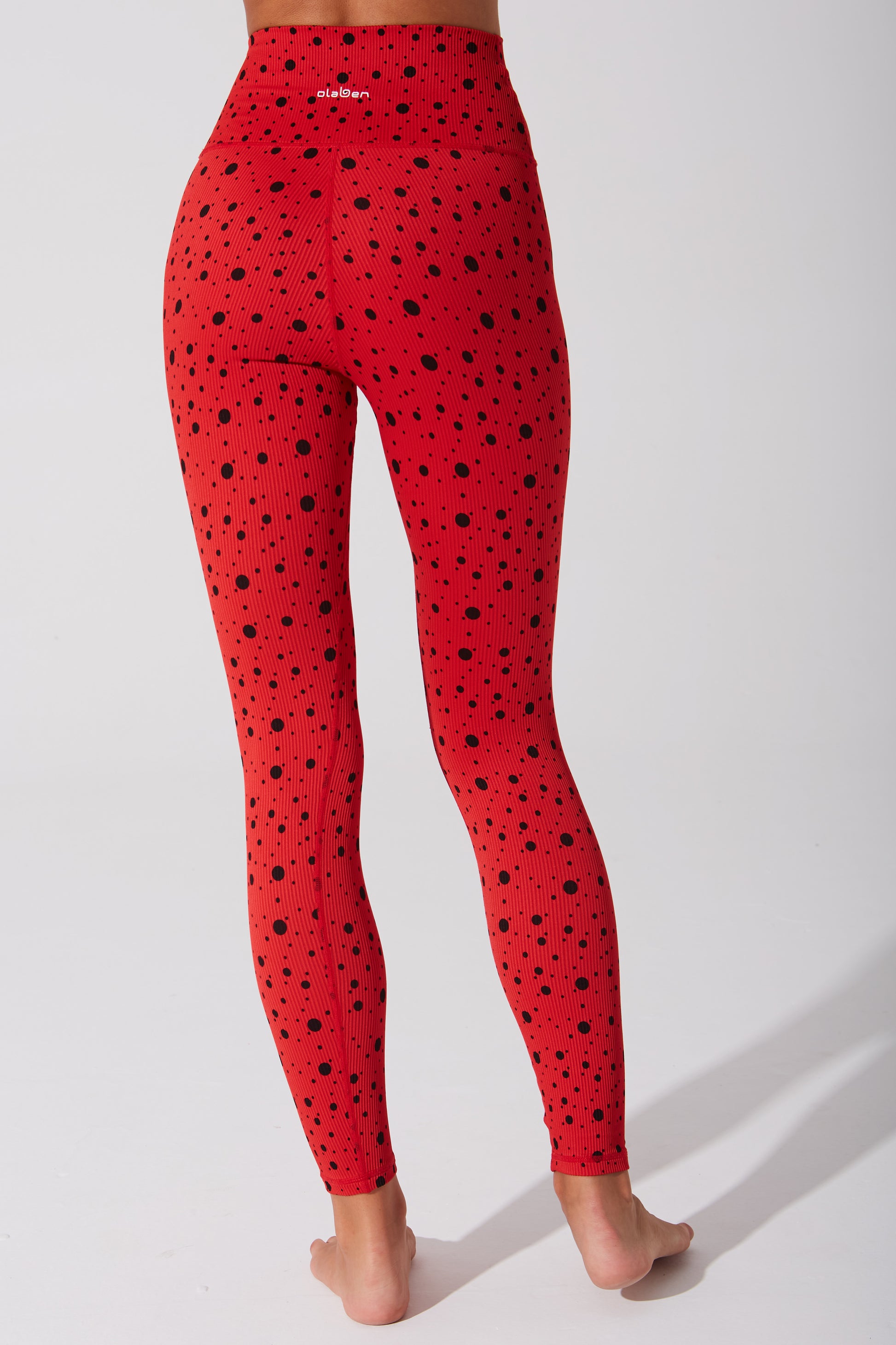 Vibrant red polka dot leggings for women with a playful beetle design - OW-0023-WLG-OR.