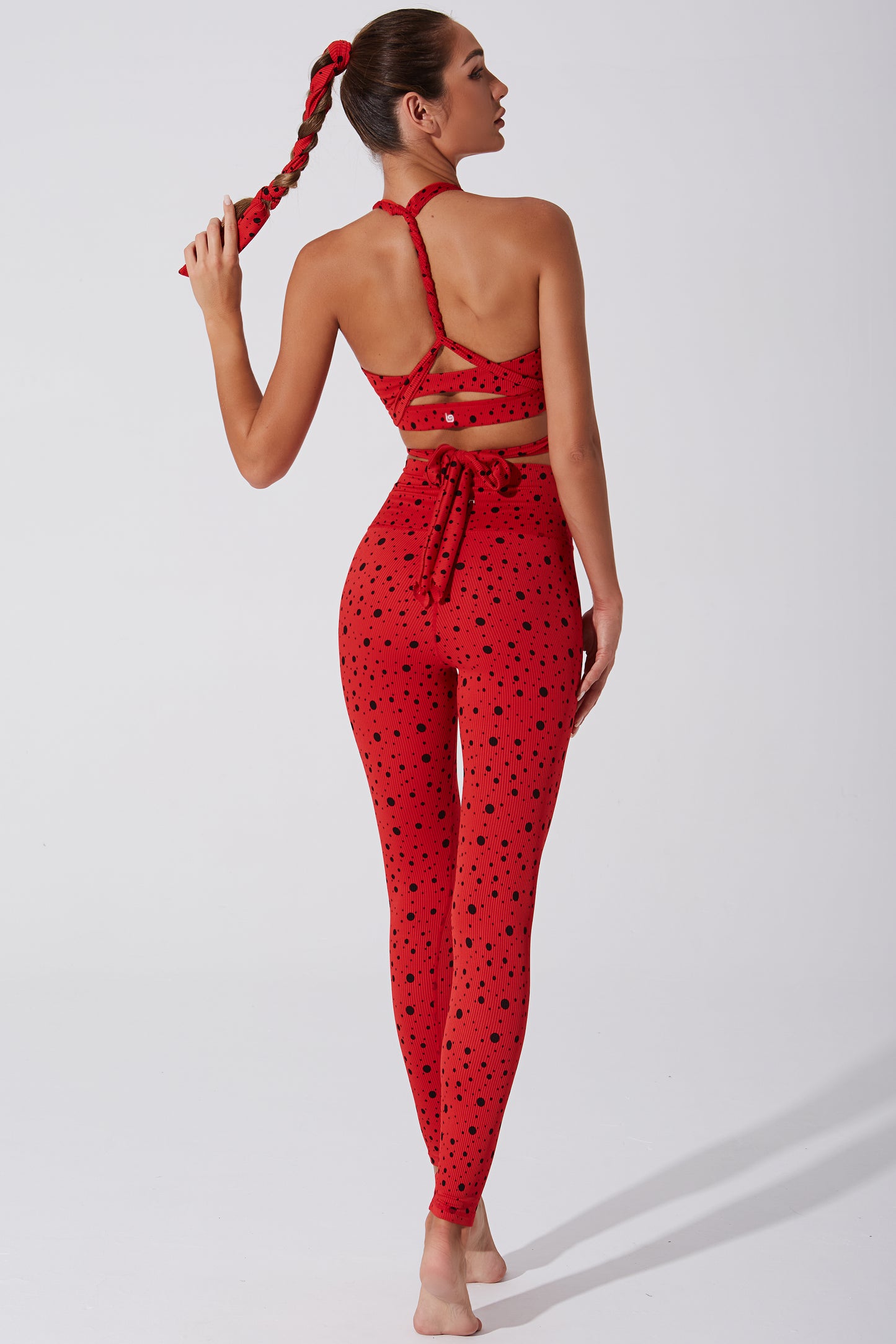 Vibrant red polka dot leggings for women with a playful beetle design - OW-0023-WLG-OR.