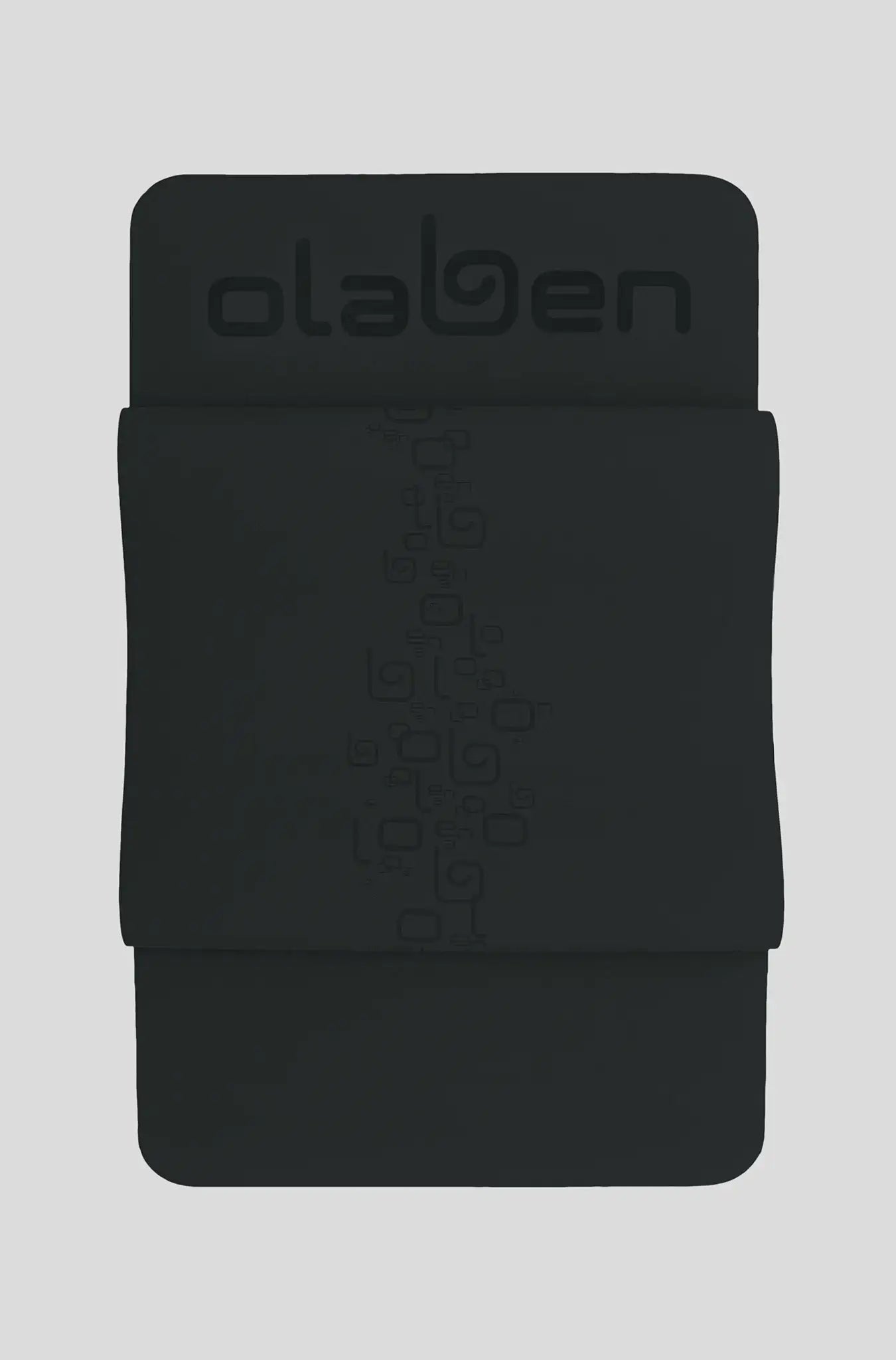 Black Olaben yoga mat with embossed logo and grip pattern, ideal for fitness and studio workouts
