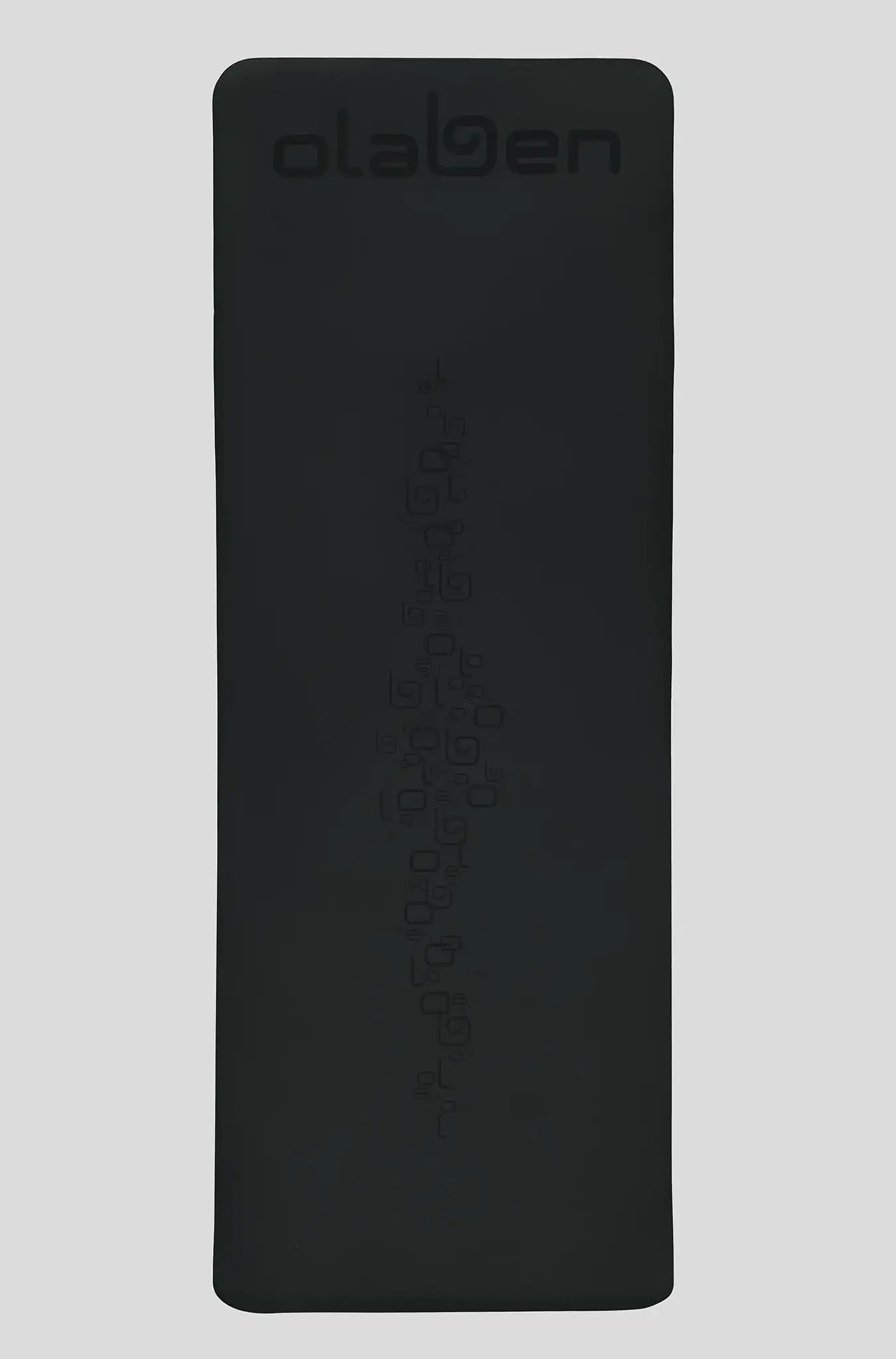 Black Olaben yoga mat with geometric patterns for fitness and yoga sessions