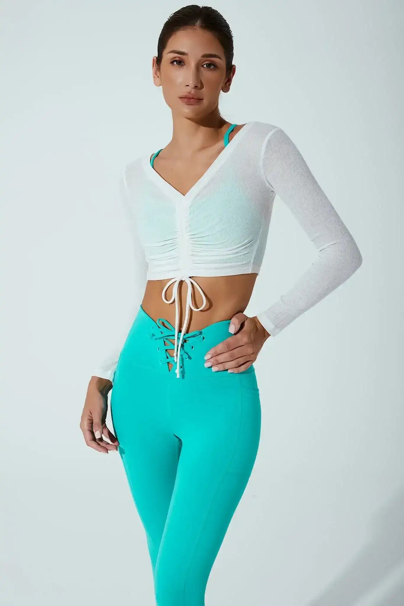 Two White Drawstrings Helen Long Sleeve Drawstring - White | Olaben