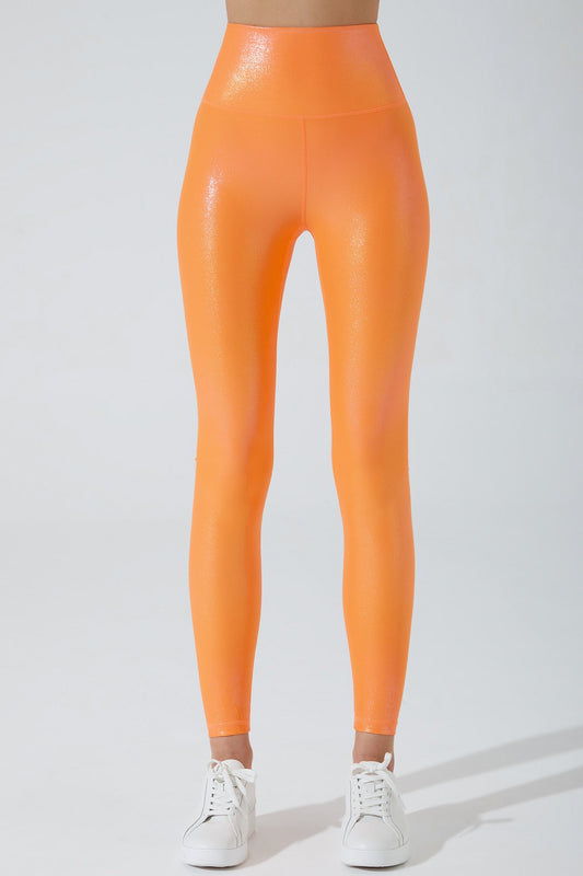 Vibrant jolly orange women's leggings with an iridescent finish - OW-0048-WLG-OR_1.jpg