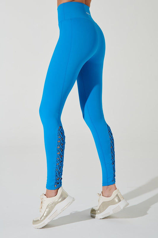 Stylish sapphire blue leggings for women, perfect for a trendy and comfortable look.