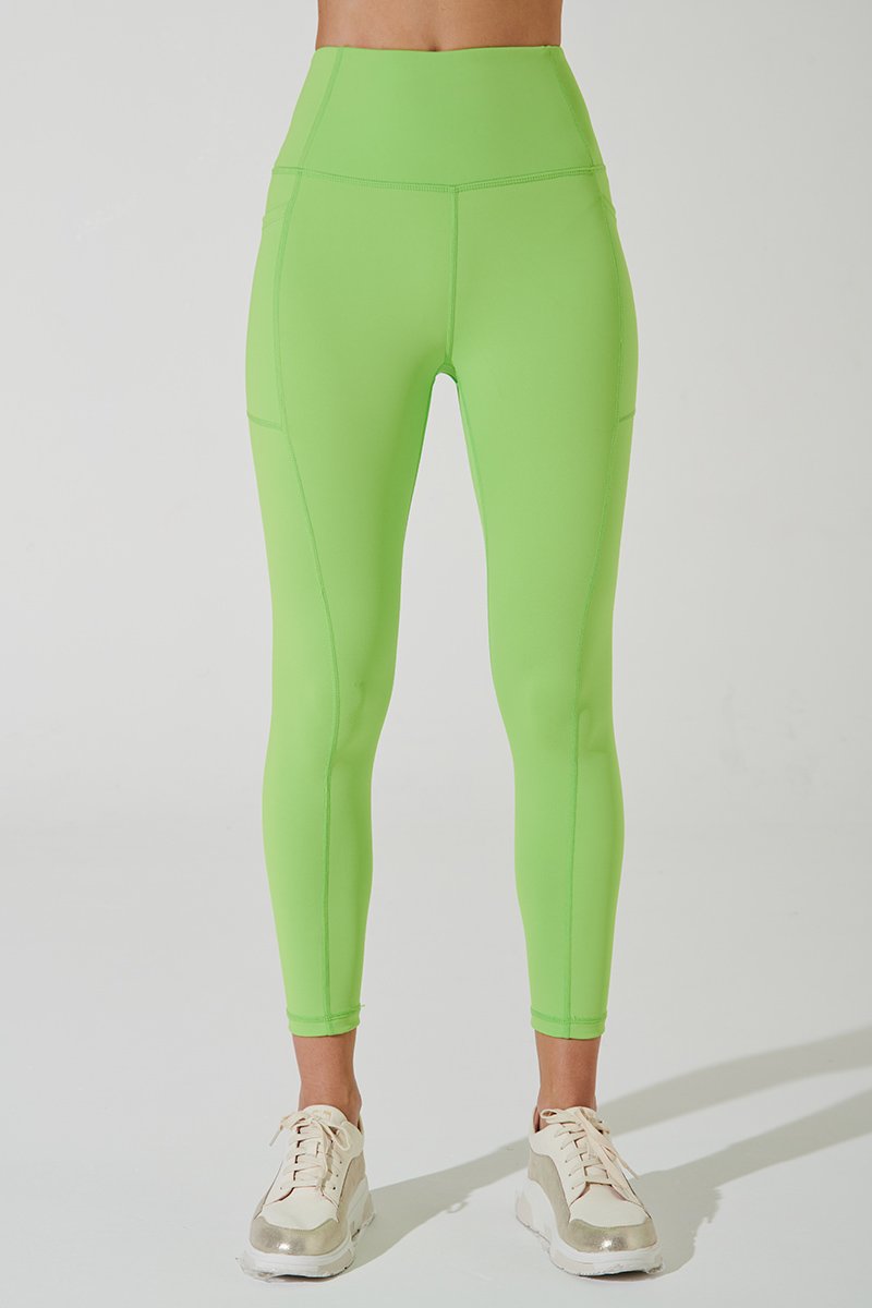 Fluorescent green women's leggings by Julian Pocket, size 14, stylish and vibrant fashion choice.