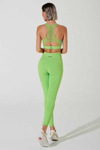 Vibrant green women's bra with mesh design, perfect for a stylish and comfortable look.