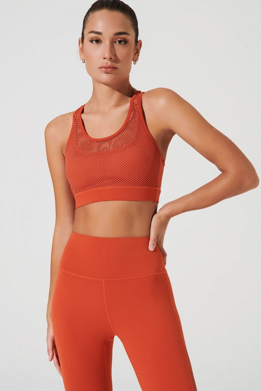 Stylish carmine orange women's bra with mesh design, perfect fit for medium size - OW-0113-WBR-OR.