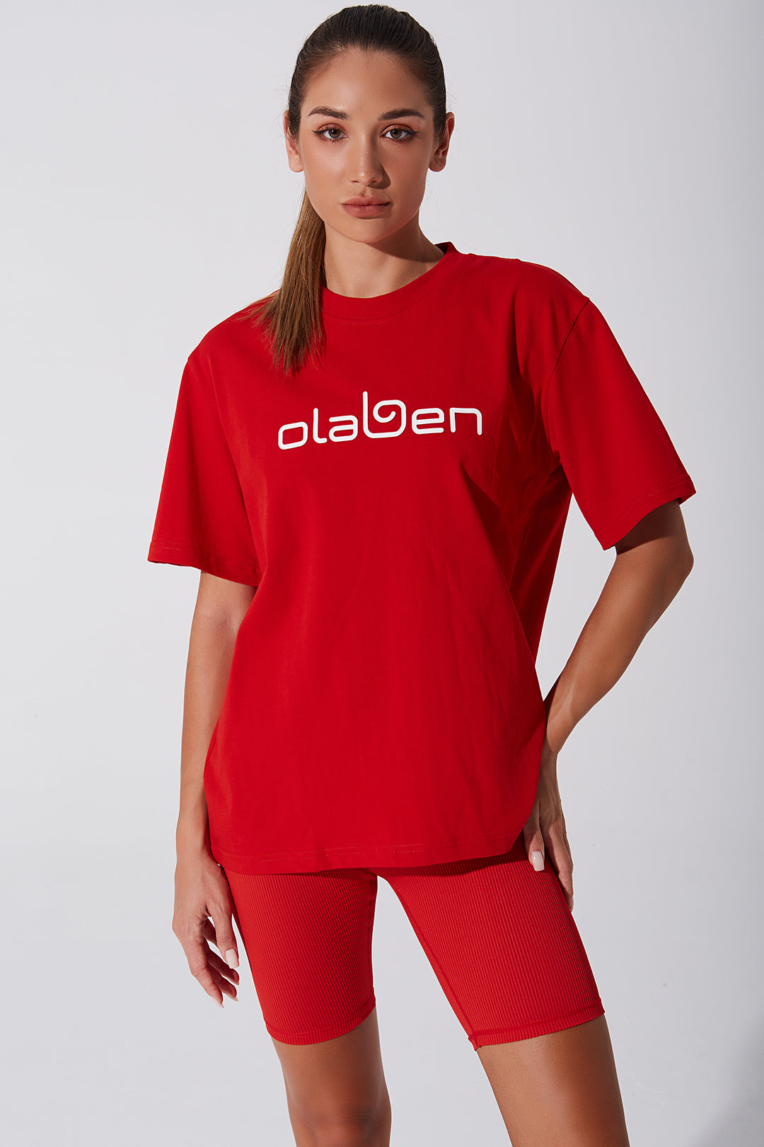 Stylish unisex red tee with short sleeves, perfect for women's casual wear - OW-0173-WSS-RD.
