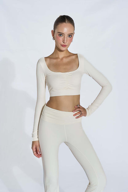 Long Sleeve Ruched Bra - Ivory
