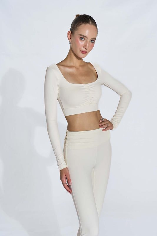 Long Sleeve Ruched Bra - Ivory