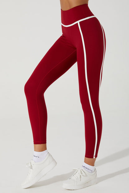 Vibrant magenta and red women's leggings with a stylish ludic pattern - OW-0050-WLG-RD_4.