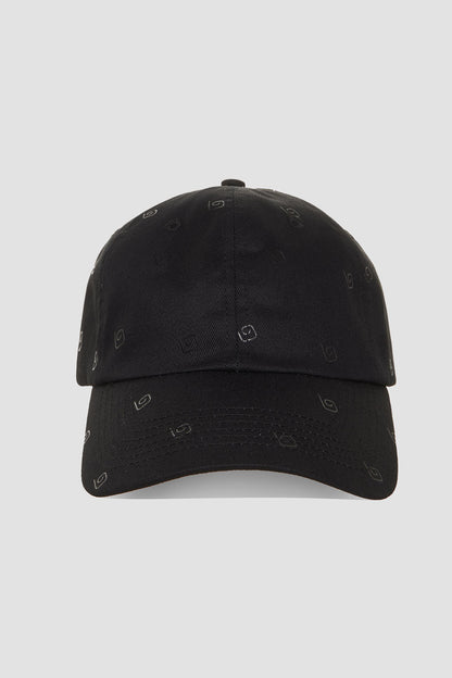 Stylish black monogram cap with headwear design, perfect for a fashionable look.