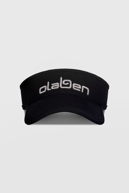 Black visor cap headwear with black accents, style OW-0155-UHW-BK-2, image ID a8f96d74-1d44-447a-bd31-5e20dcb70c6c.
