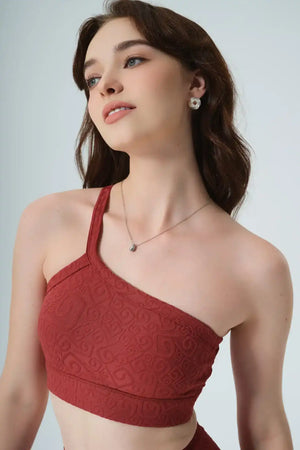 Olaben Serein 3D Single Strap Shoulder Bra in Merlot — 3D embossed bra, alternate pose