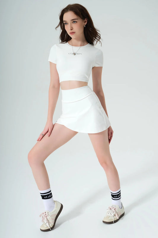 All Day Short Sleeve Crop - White - Olaben - Womens Short Sleeve