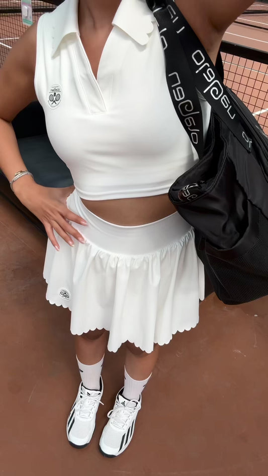 Prestige Cropped Polo & Prestige Tennis Skirt - White