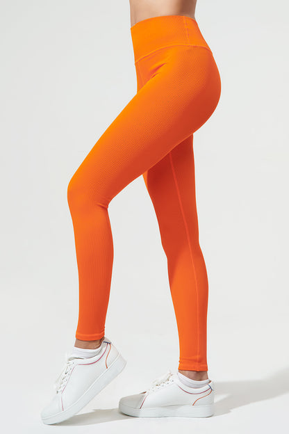 Vibrant tangerine orange high-waist leggings for women, perfect for a stylish workout or casual wear.