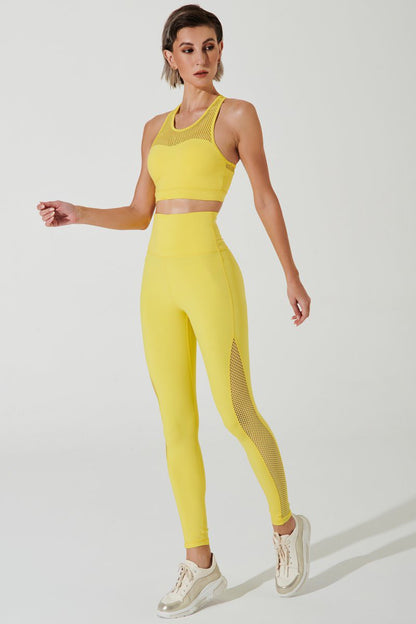 Yellowtide women's leggings with a mesh design, perfect for a stylish and vibrant look.