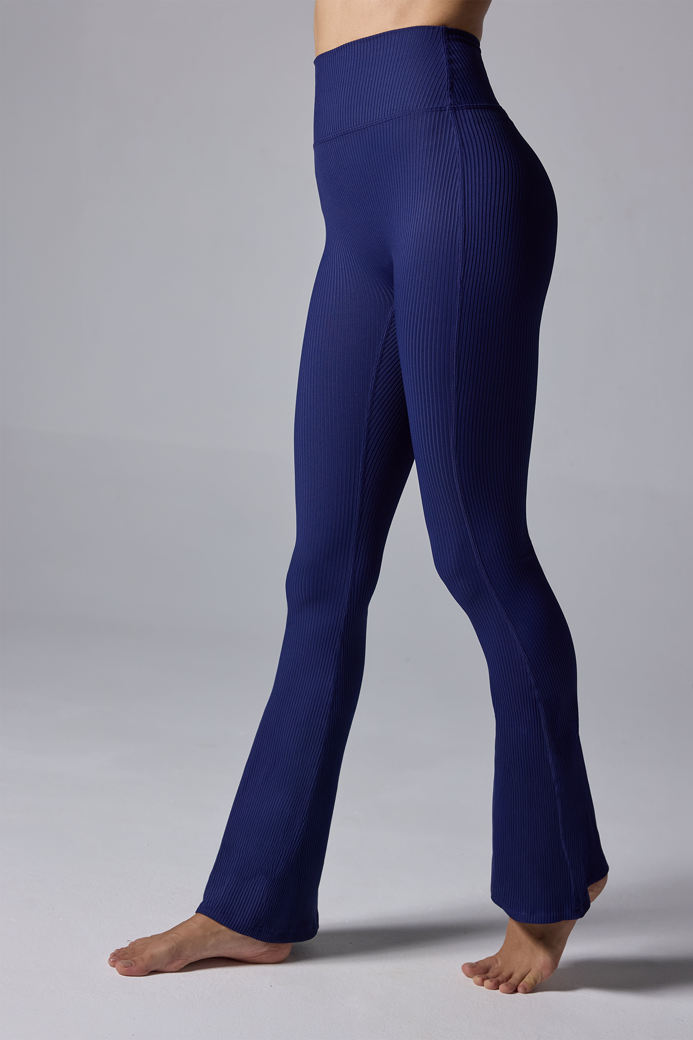 Olaben Ribbed Flare Leggings in Navy, Ribbed fabric