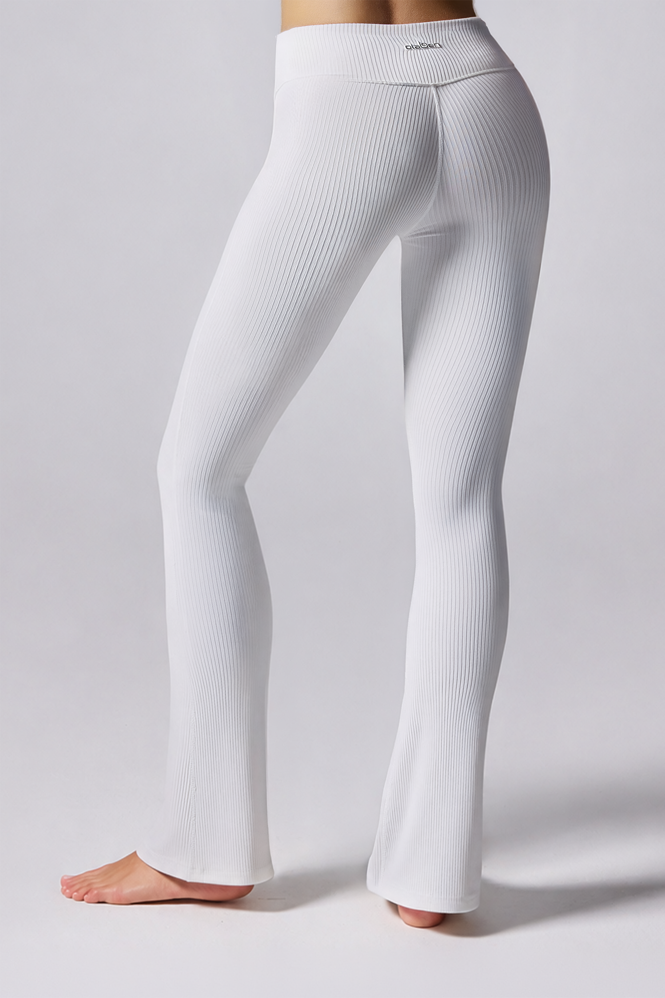 Olaben Ribbed Flare Leggings in White, Ribbed fabric