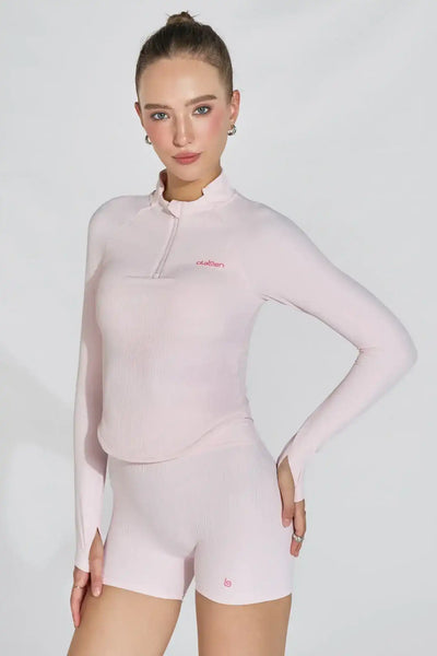 トップス babylclub pink tops Ribbed Longsleeve Zip Top - Pink Babe | Olaben