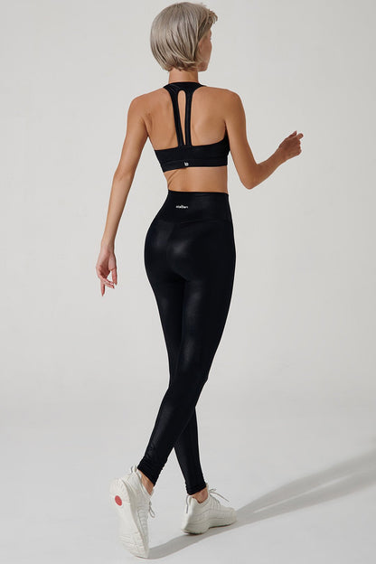 Stylish high-waisted women's leggings in jet black color - perfect for any occasion.