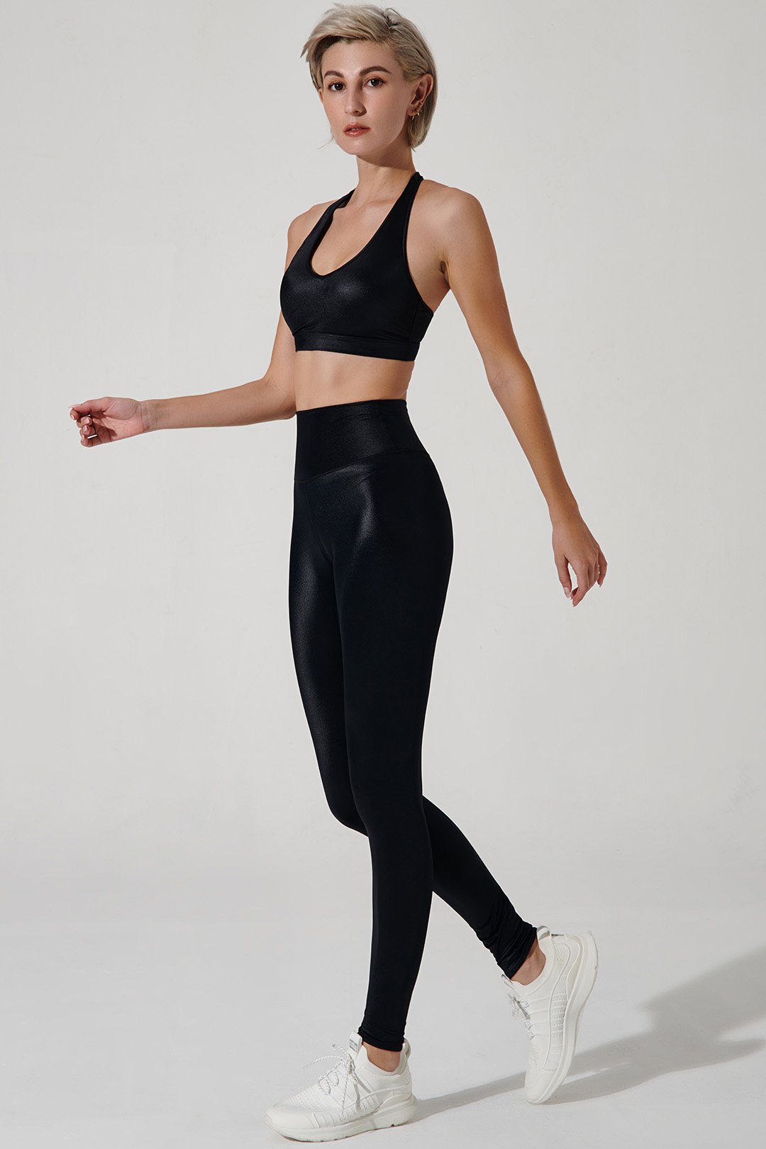 Jet black high-waisted leggings for women by Taka Swan, style OW-0134-WLG-BK.