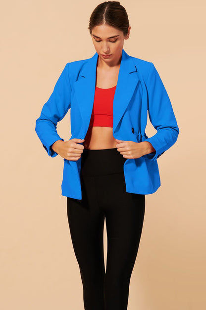 Stylish cornflower blue women's blazer jacket with a touch of elegance and sophistication.