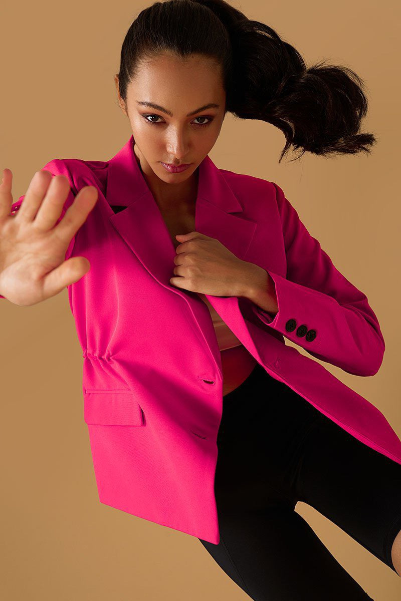 Stylish pink coral women's jacket by Tifan Blazer, perfect for any fashionable occasion.