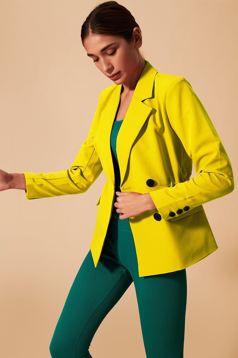 Stylish yellow women's jacket by Tifan Blazer, perfect for adding a pop of color.