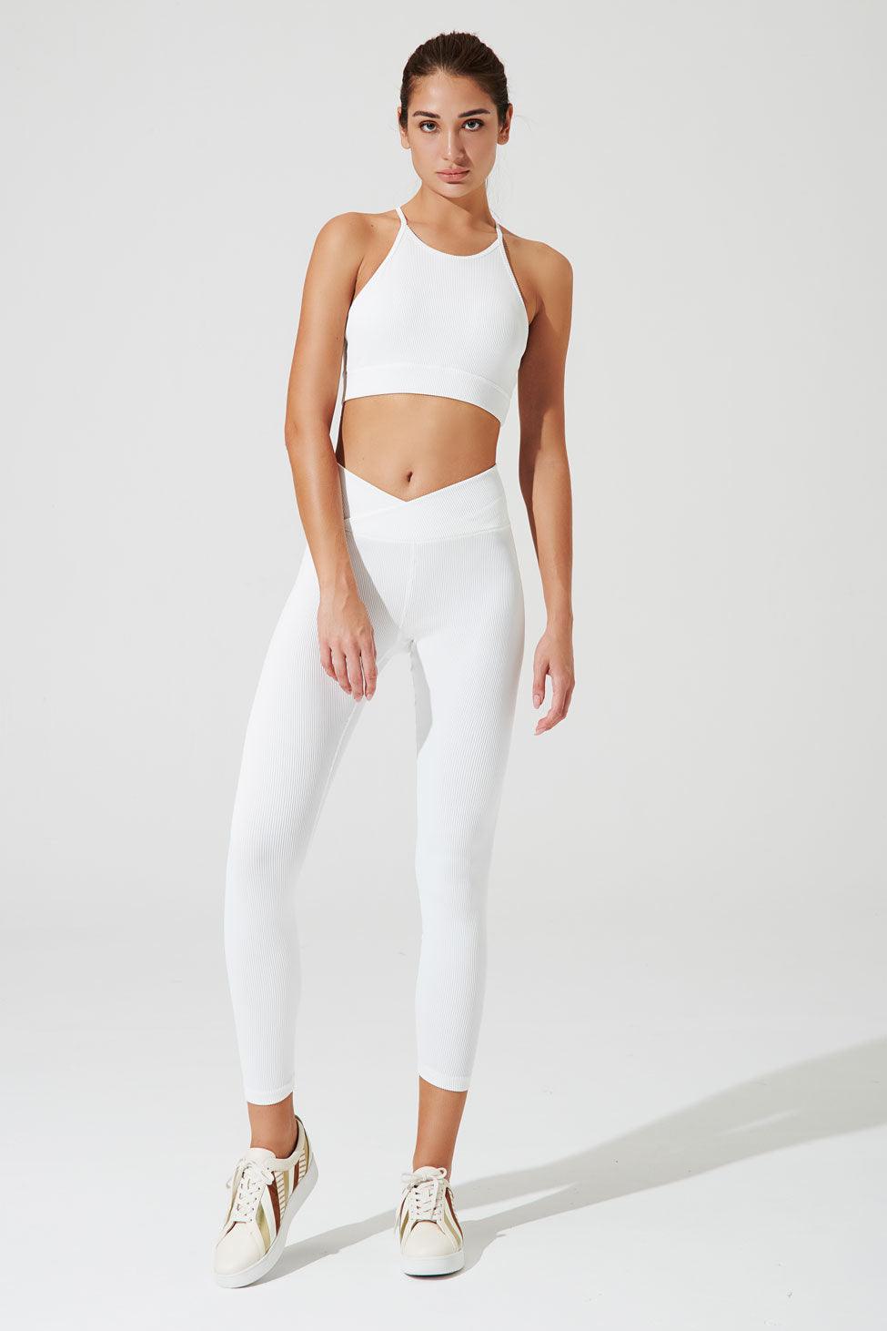 V Waist Ribbed Legging - White - Olaben - Womens Leggings