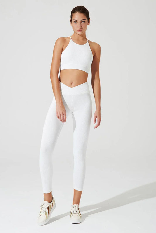 V Waist Ribbed Legging - White - Olaben - Womens Leggings