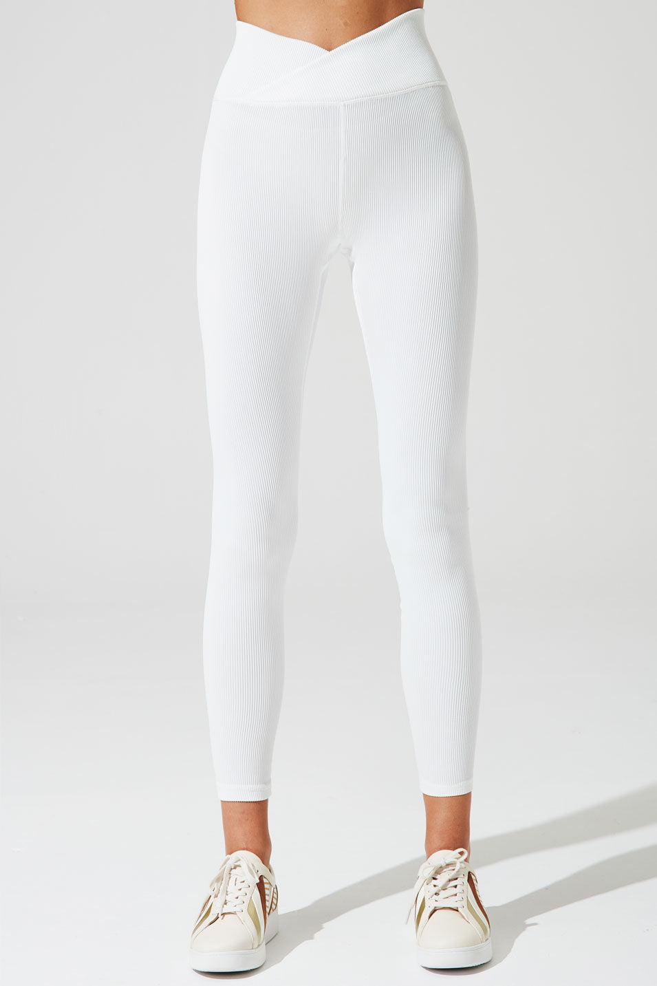 V Waist Ribbed Legging - White - Olaben - Womens Leggings