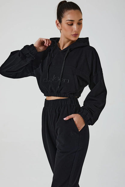 Women's Hoodie Croptop & Edith Sweat Short - Black